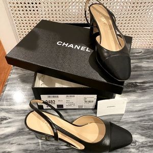Chanel black sling back shoes size 9.5